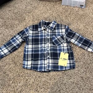 Coper Denim Plaid Kids Shirt - Blue and White